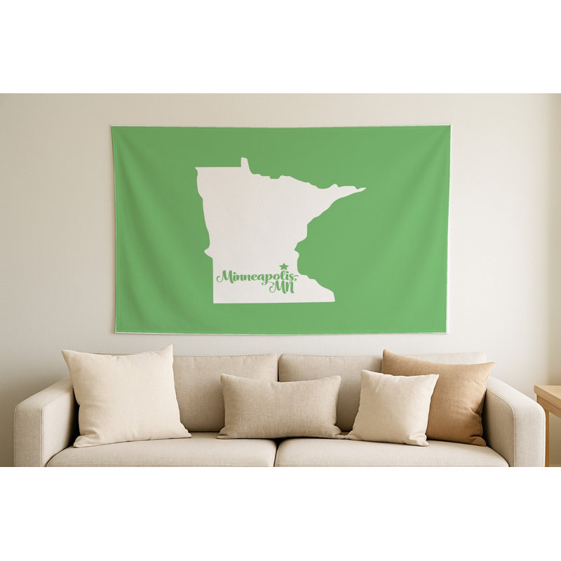 Douce maison Minneapolis — Silhouette de l'État du Minnesota — Tapisserie murale d'intérieur de format paysage