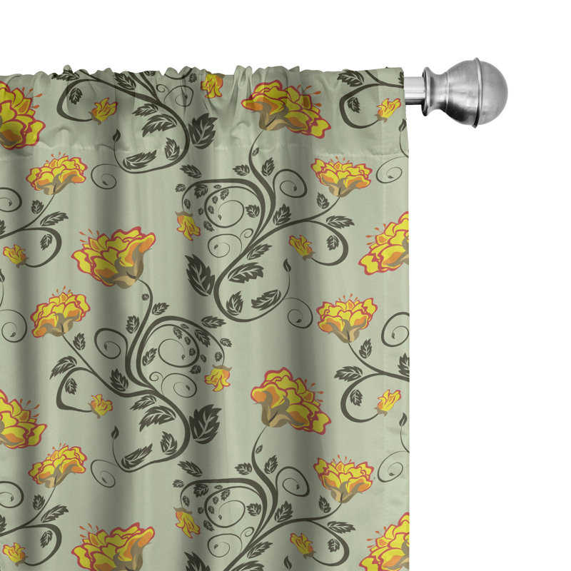 Victorian Floral Semi-Sheer Rod Pocket Curtain Panels, 28" x 63"