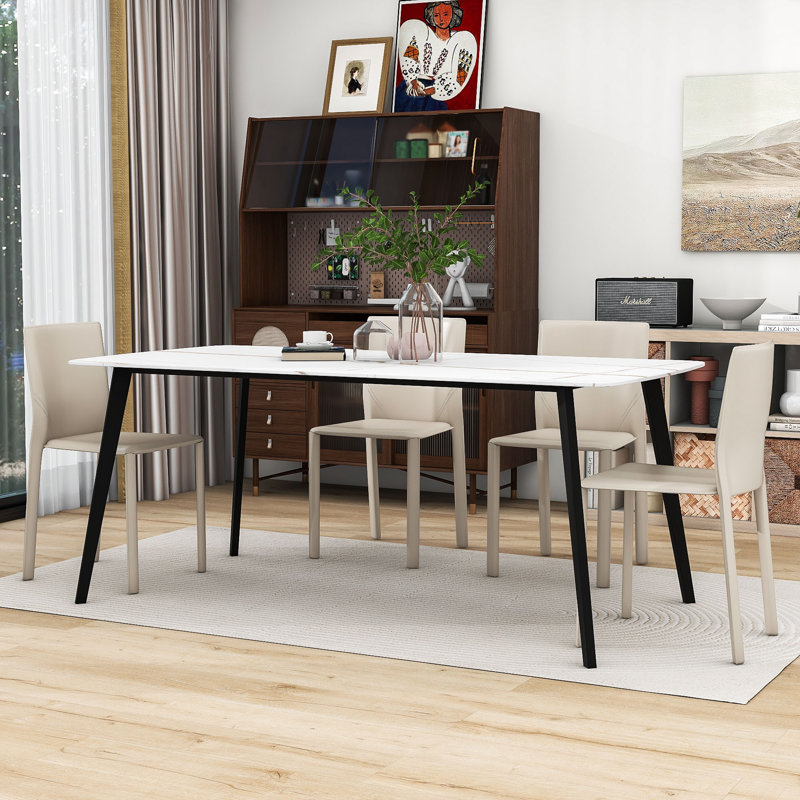 Jatarius Porcelain Dining Table with White Ceramic Tabletop, 70" L x 35" W