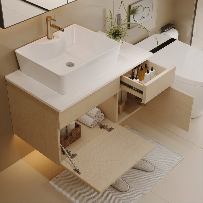Petit meuble-lavabo flottant simple 31,5 pouces avec lavabo, Crème