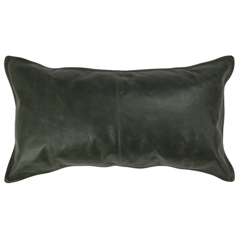 Kosas Home Cheyenne 100% Leather Throw Pillow, Forest Green, 14" x 26", Rectangular