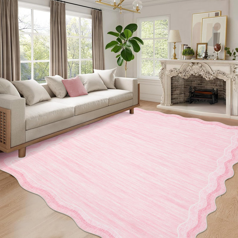 Scalloped Rug Modern Living Room RugModern Area Rugs Non-Slip Machine Washable Mats for BedroomPlayroomOffice, Pink