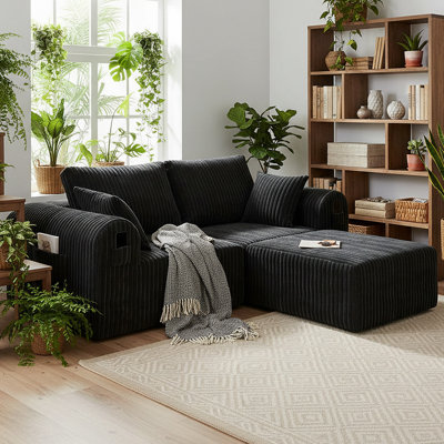 76.37" W Loveseat Sofa, L-shaped Convertible Sofa With Ottoman Modular Couch With Deep Seat Memory Foam, Comfy Small Cloud Couch For Small Spaces, No Assembly Sofa For Living Room Bedroom, Apartment