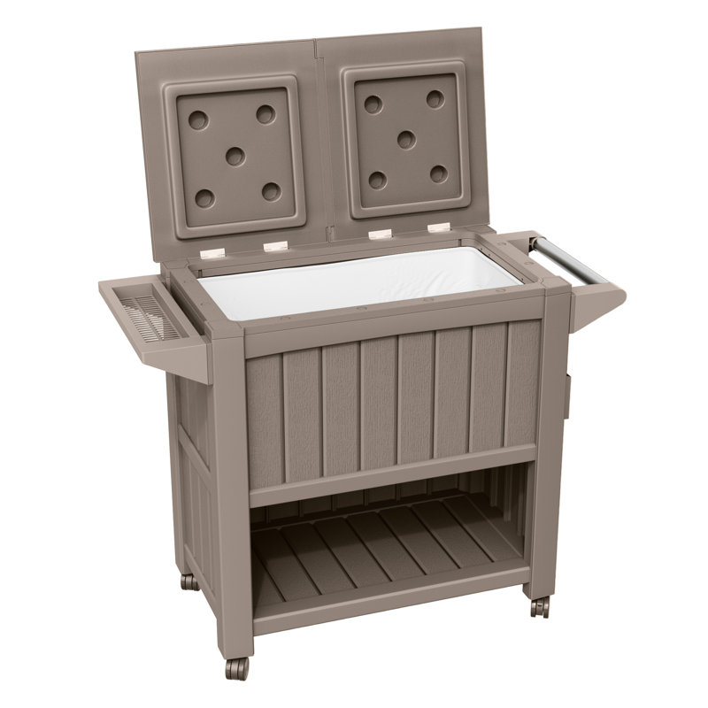 Glacière pour terrasse de 85 gallons à grande capacité avec roulettes, Brun
