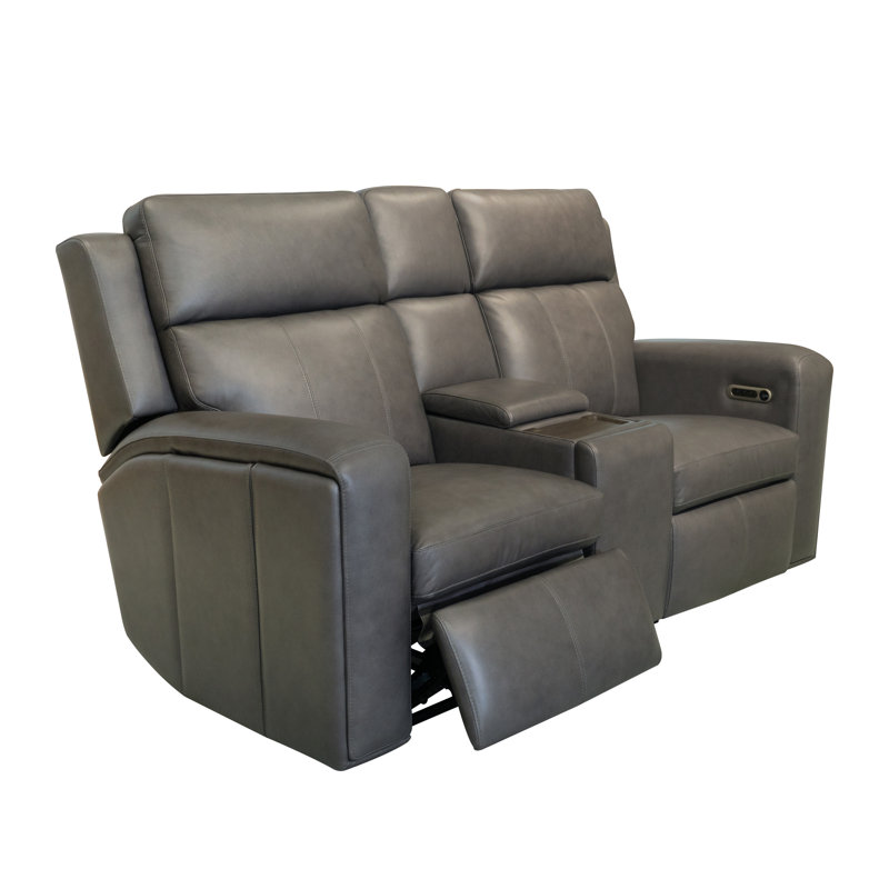 Harrison Power Reclining Loveseat With Console, Power Headrests & Lumba, Gray