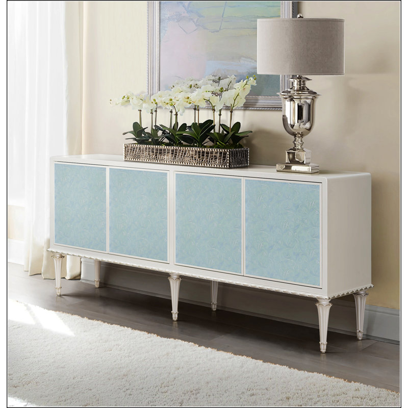 Armoire console blanche et argentée