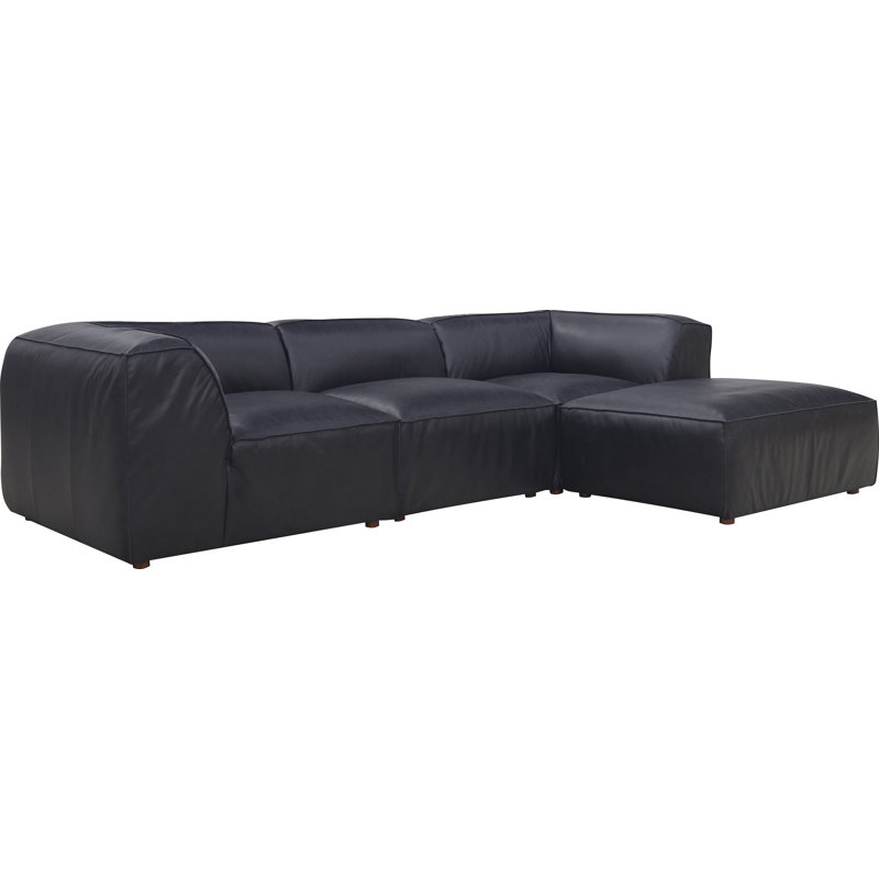 Form Astra 5 - Genuine Leather Modular Sectional with Ottoman, Tan Genuine Leather, 26" H x 112" W x 71.5" D