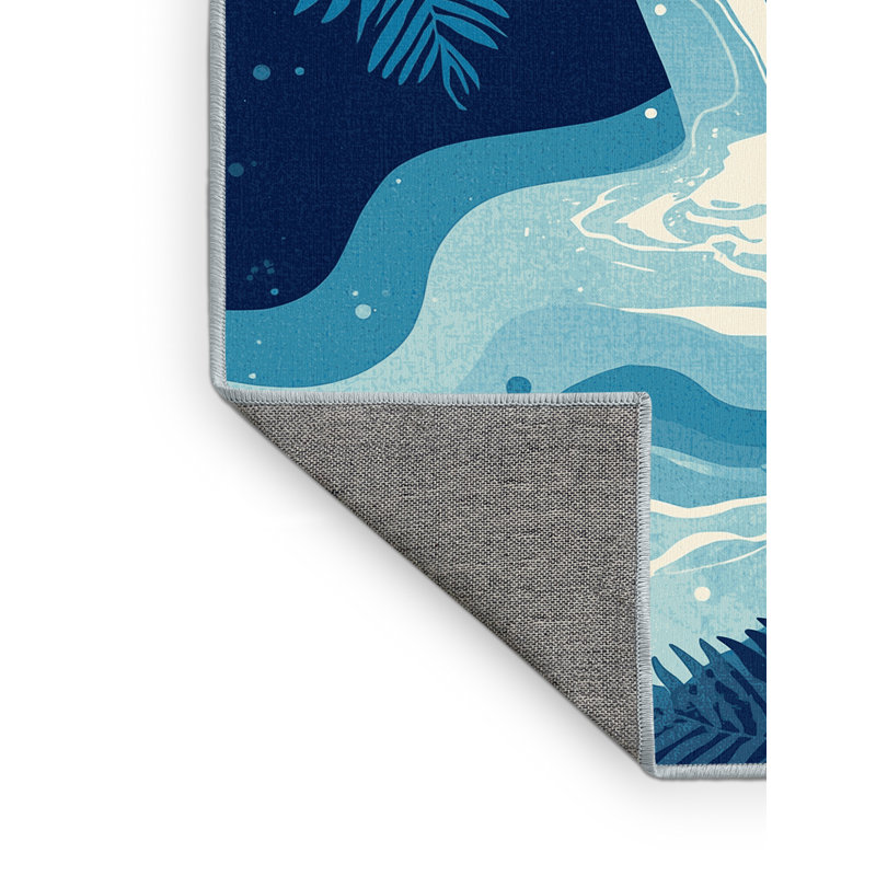 Tapis ombre tropicale lavable à la machine bleu Paxon - bleu ciel, Rond 8 pi