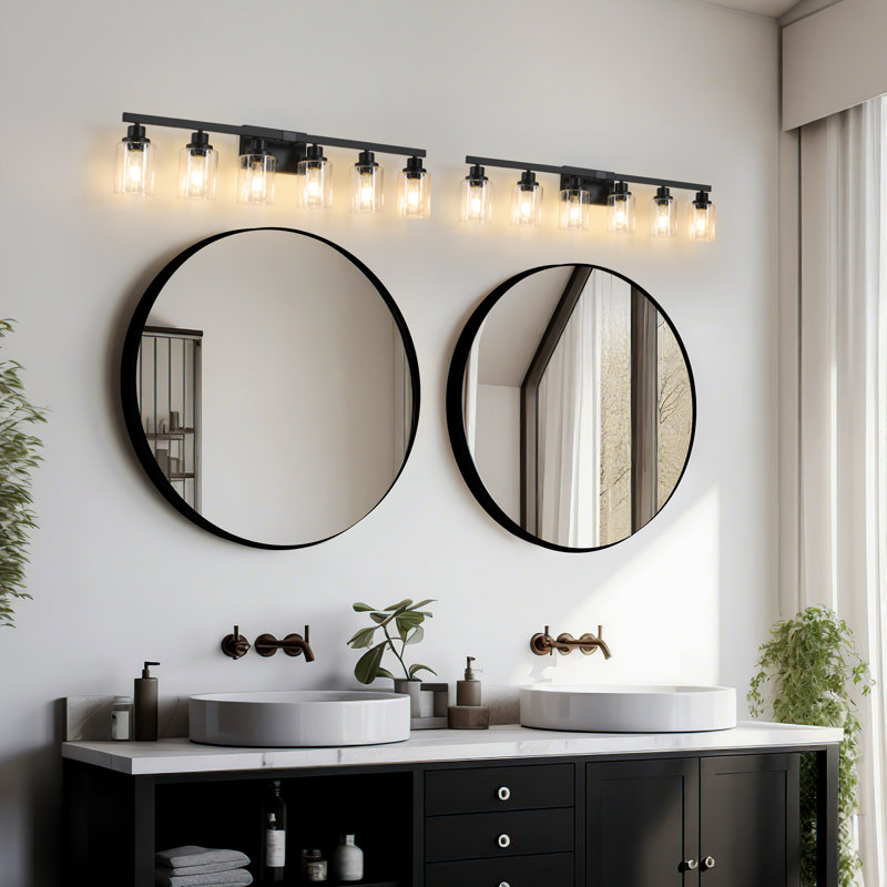 Éclairage pour meuble-lavabo 6 lumières avec abat-jour en verre transparent pour miroir de meuble-lavabo, salle de bain ou chambre à coucher
