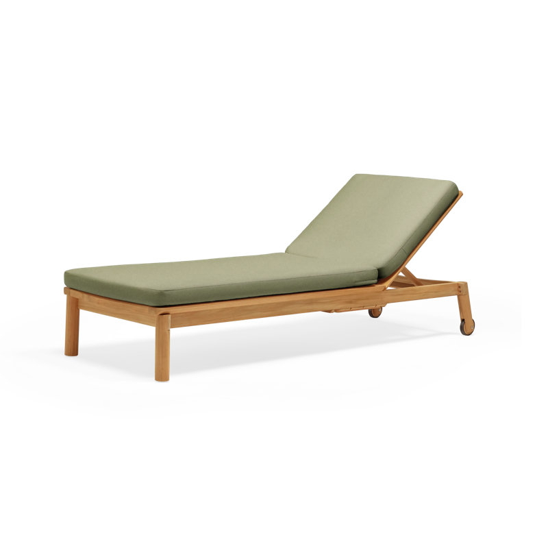 Haven Outdoor Teak Wood Chaise Lounge , Sunbrella Cushion Included, Sunbrella Leaf