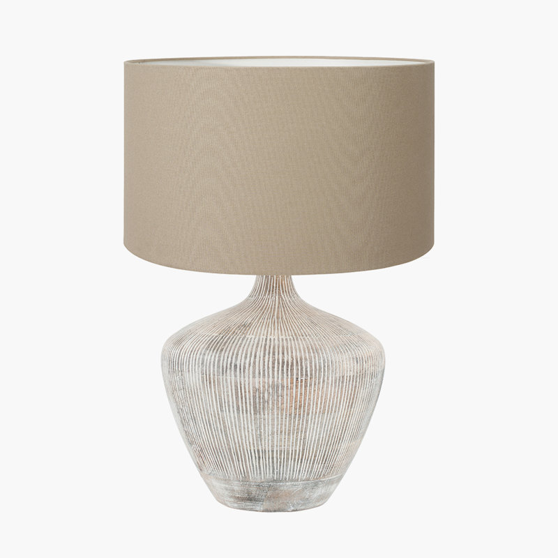 Table Lamp, White, Brown, 20.08" H x 13.78" W x 13.78" D