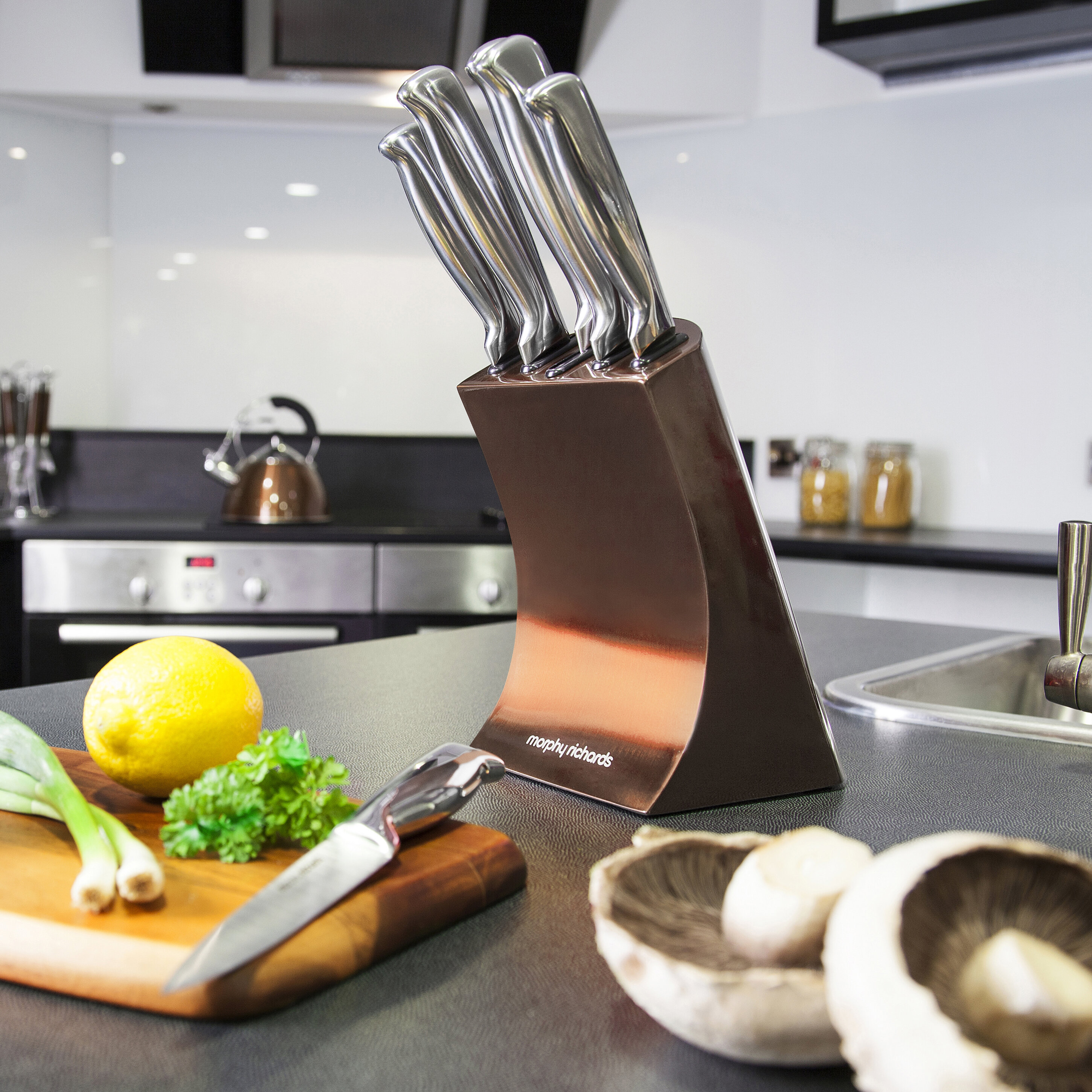 Morphy Richards 974819 Accents 5 Piece Knife Block with High Grade Polished  Stainless Steel Blades, Copper Knife Block