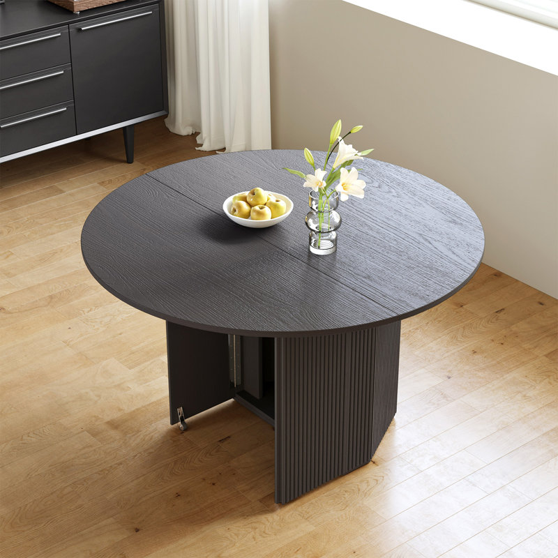 Table de salle à manger ronde extensible avec 4 chaises, gris noir, salle à manger, 5 pièces: table, 4 chaises