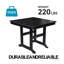 Table de salle à manger de patio moderne en PEHD avec trou pour parasol, noir