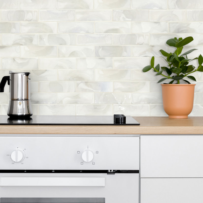 Nacre Blanc Subway 12 in. x 15 in. Glossy Glass Mosaic Wall Tile