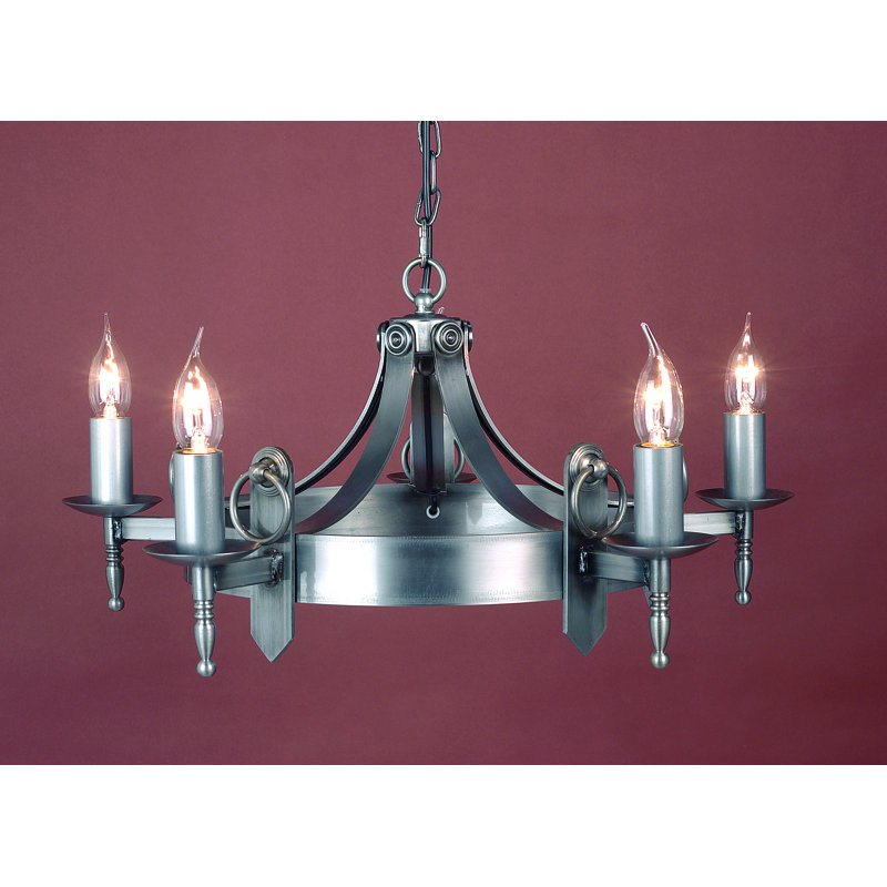 Grandfield 5 - Light Candle Style Chandelier, Sterling Silver