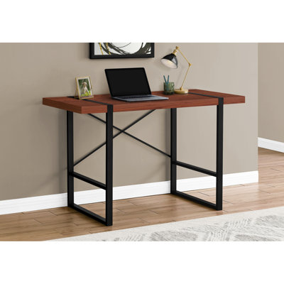 Contemporary Computer Work Desk For Home, 48" With Brown Laminate And Black Metal, Industrial Design Modern Laptop Surface Metal Construction, Look