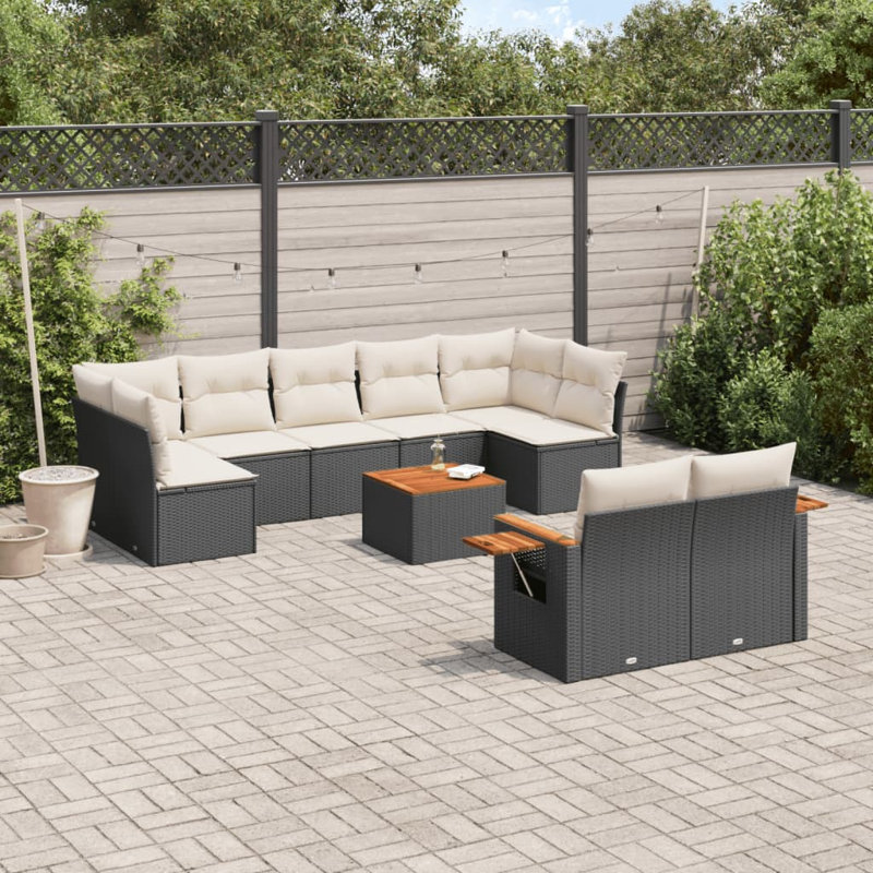 Vidaxl Garden Sofa Set Black PE Rattan Large Adjustable Armrests