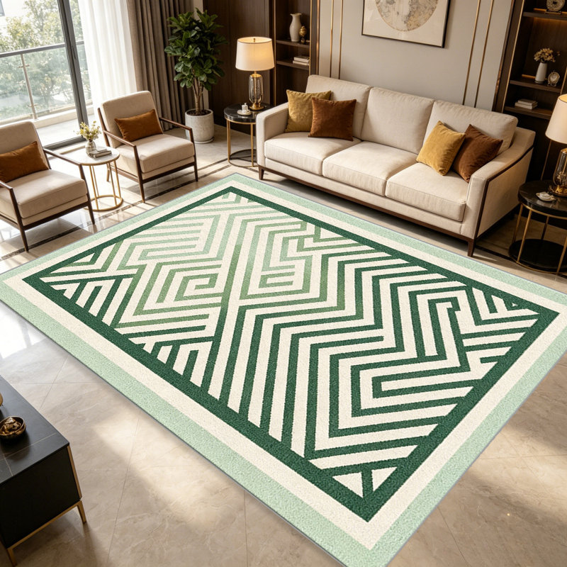 Geometric Maze Green carpet-easy to clean, machine-washable, soft and comfortable; suitable for door mats, kitchens, living rooms, bedrooms, corridors, and laundry areas. Easy to clean, durable carpet for home decoration.