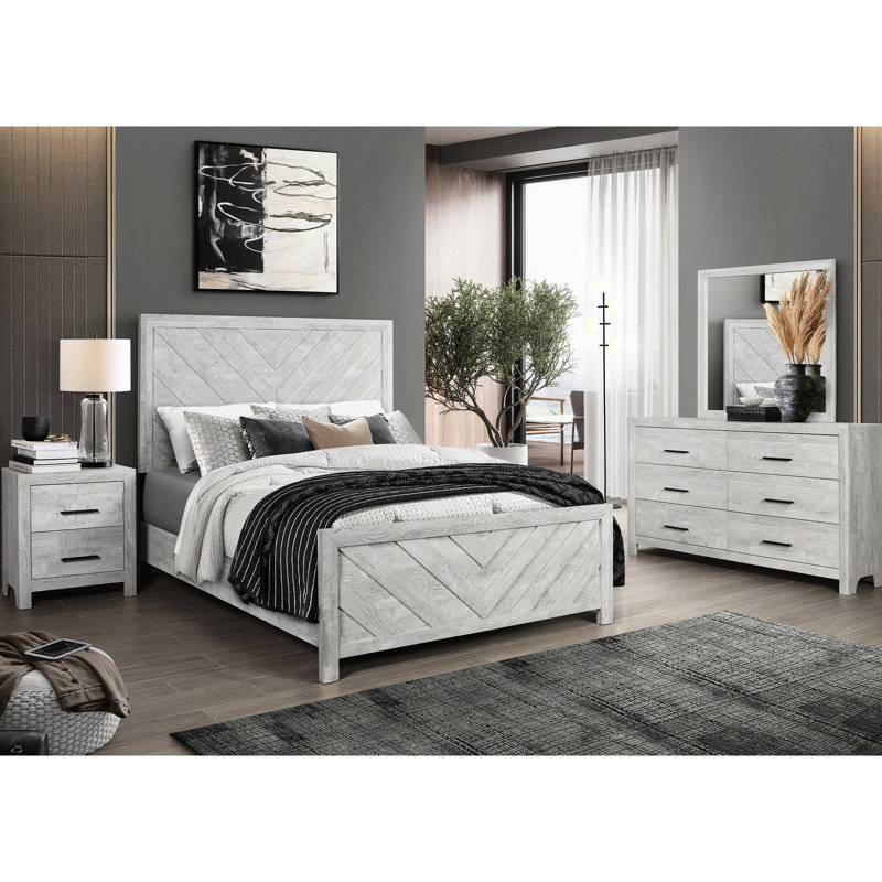 Grand lit moderne gris pour le confort et le style de la chambre à coucher - Structure contemporaine en bois massif avec une tête de lit confortable et élégante