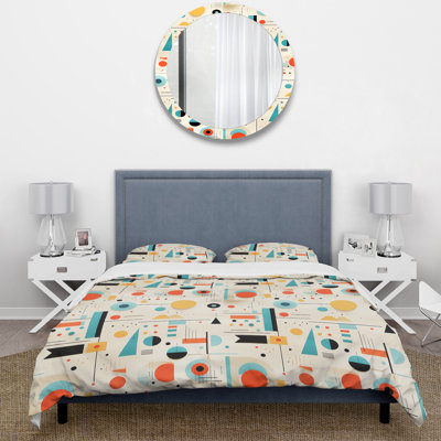 Retro Geometric Triangular Spheres Melody Duvet Cover
