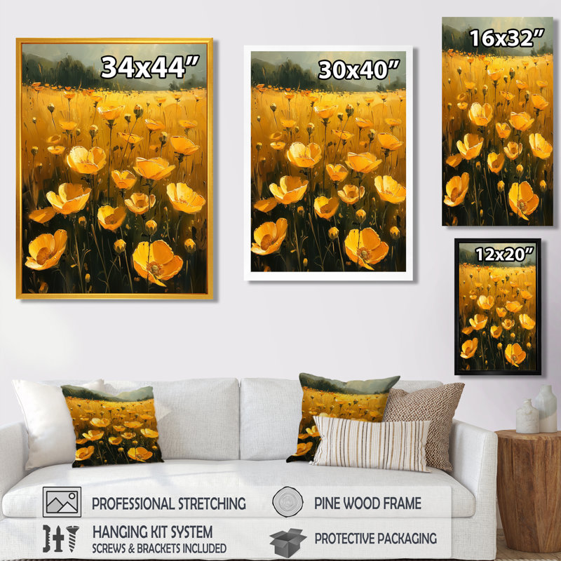 Or jaune jaune vert Sunlit Meadow VI - Buttercups, art mural, Toile tendue, H 32 po x l 16 po x P 1 po