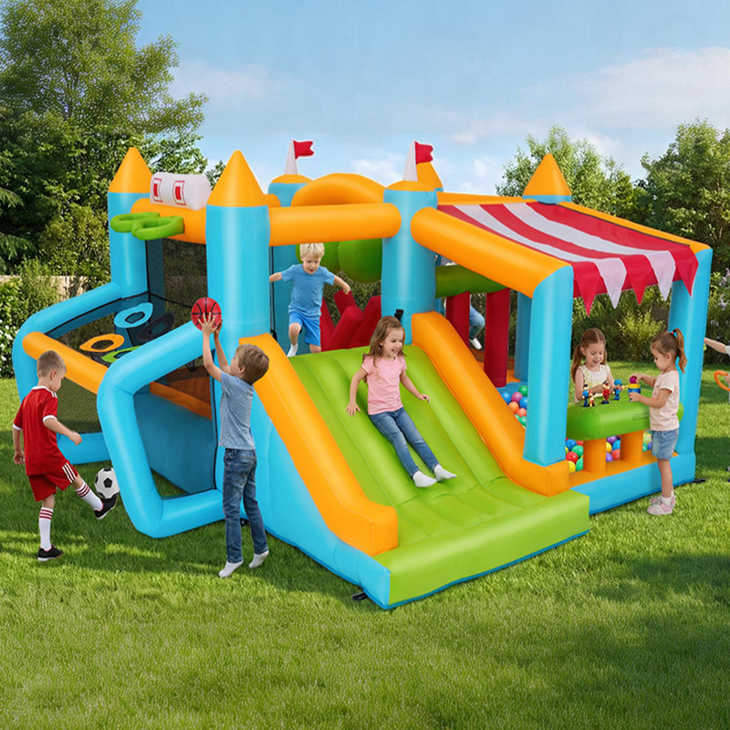 Jeu gonflable avec glissade 12,5 pi x 10,75 pi Adam, toboggan pour enfants avec terrain de jeu sur obstacles, pare-soleil, ballon de boxe, jeu de balles et piscine à balles, château gonflable avec ventilateur de 450 W pour la cour intérieure extérieure