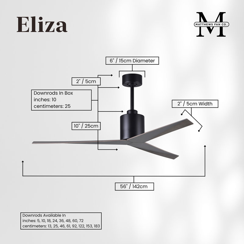 Eliza Outdoor Downrod Ceiling Fan, Old Oak Tone, Matte Black