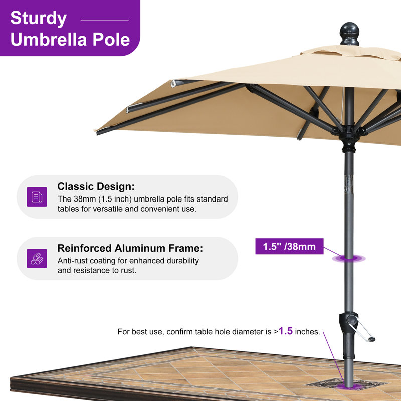 Parasol de table rectangulaire inclinable à manivelle beige 72 po x 48 po Mauve, Beige