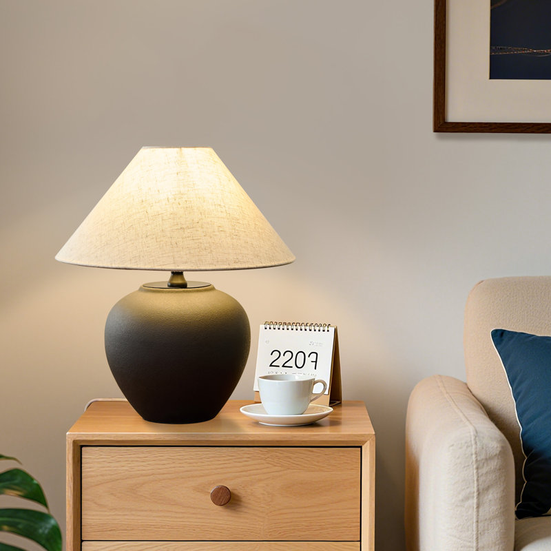 Lampes de table en céramique avec abat-jour en porcelaine noire 15,75 po à 1 lumière Birdsboro, Noir mat