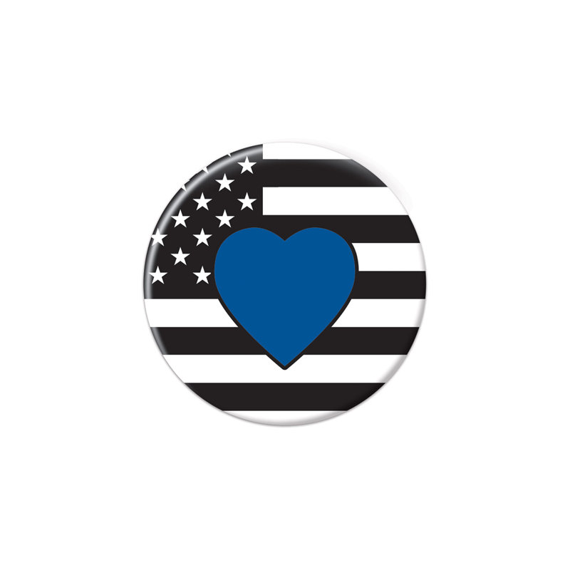 Bouton bleu en forme de cœur - 2 po - paquet de 6