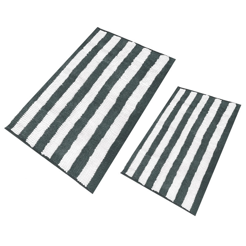 Grand tapis de bain en chenille moelleux gris et blanc, Gris