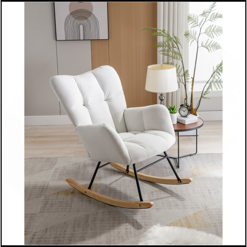 Chaise berçante rembourrée en velours Mid Century Modern
