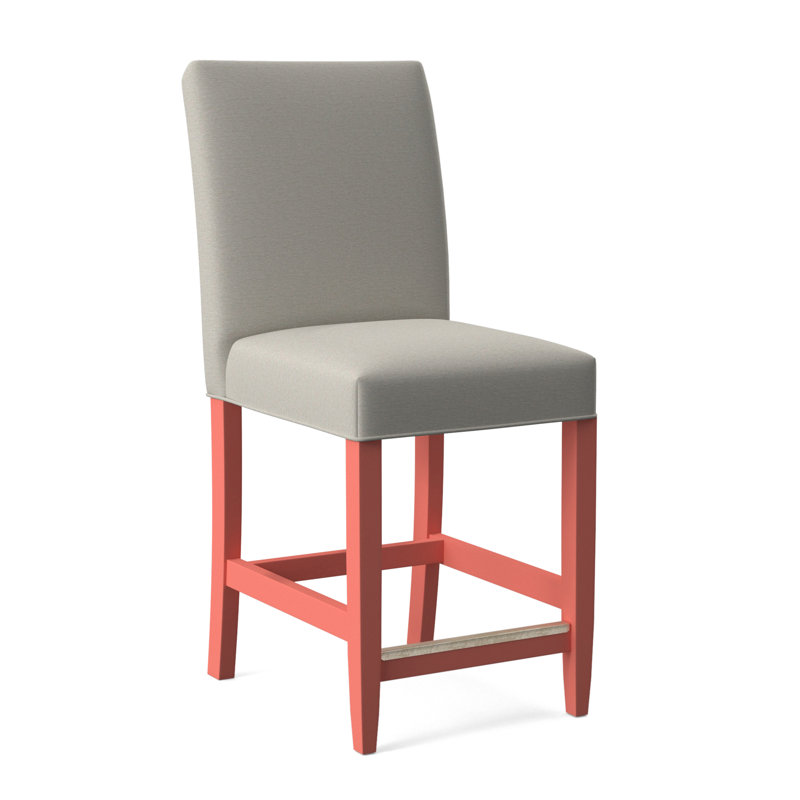 Manhattan Upholstered Stool with Solid Wood Frame, Bisque Finish, White Performance Fabric; 0851-94
