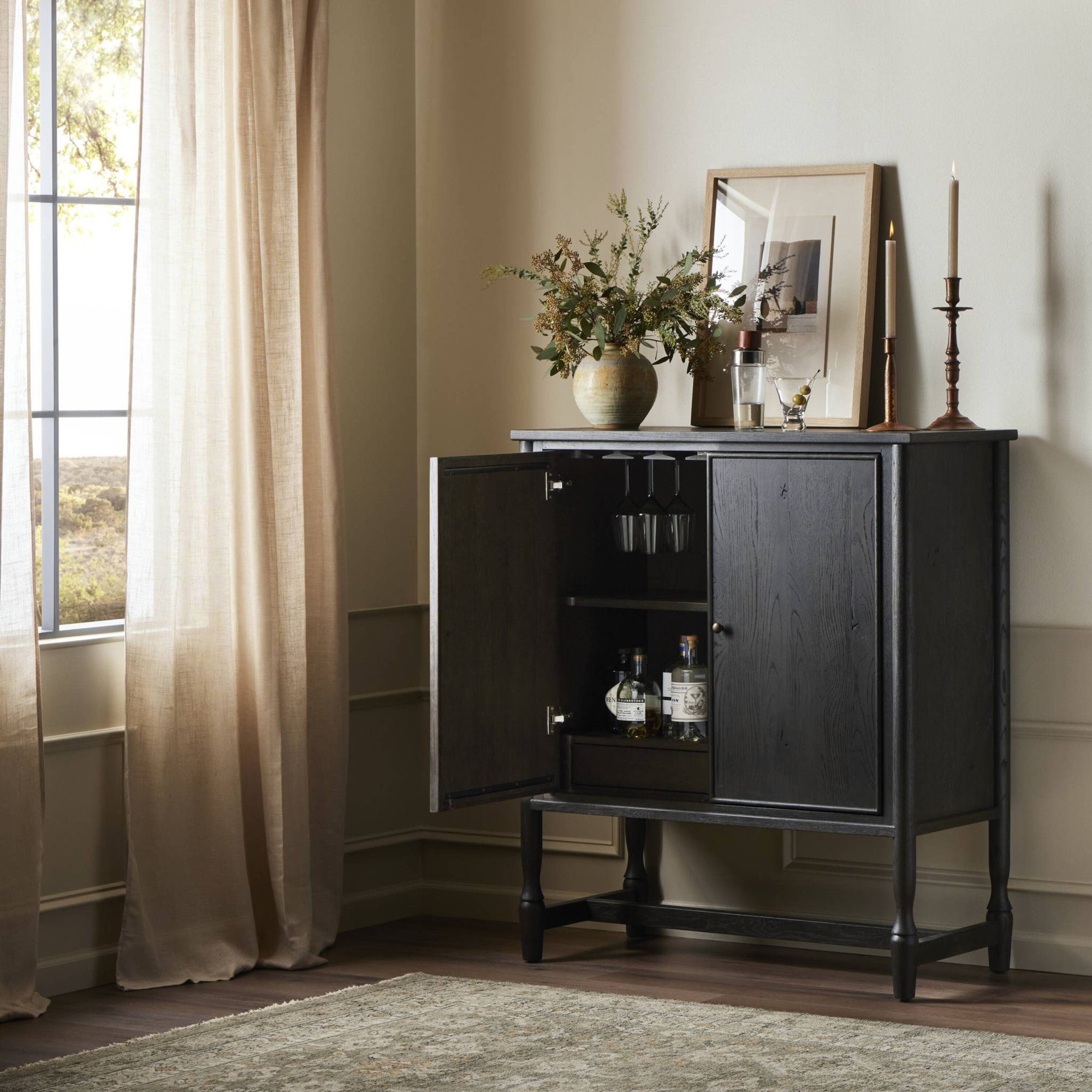 Bari Bar Cabinet, Cracked Smoked Black