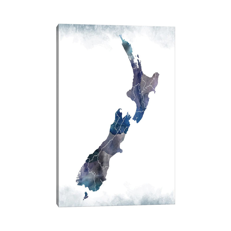 New Zealand Bluishmap by WallDecorAddict - Gallery-Wrapped Canvas Giclée on Canvas, Wrapped Canvas, 20.32 cm H x 30.48 cm W