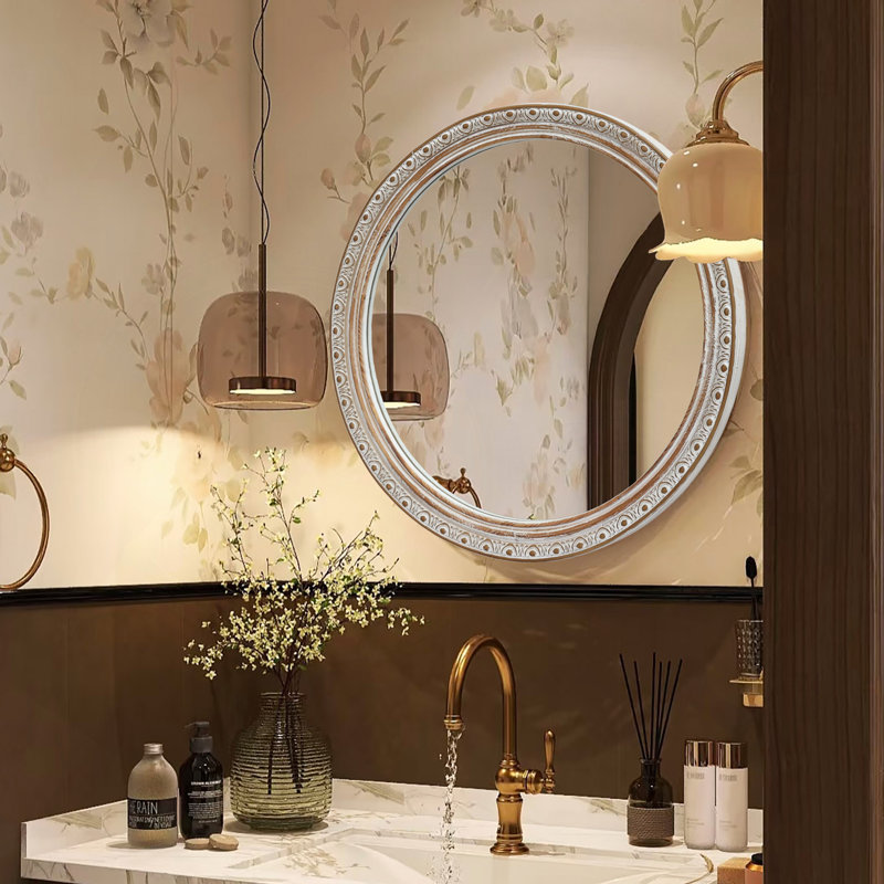 Round Wall Mirror With Carved Frame