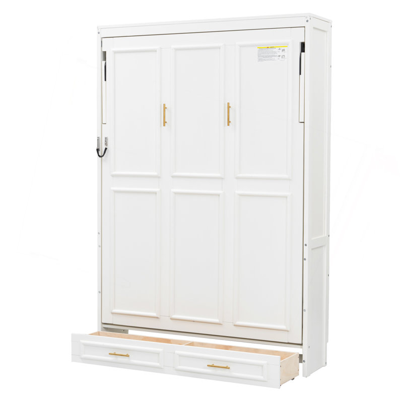 Lit escamotable double avec 2 tiroirs, beige