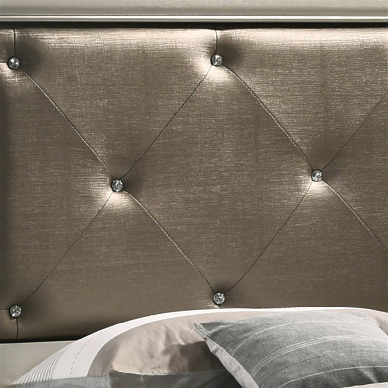 Lit simple élégant avec finition métallique, structure durable et conception élégante pour un sommeil confortable, Champagne