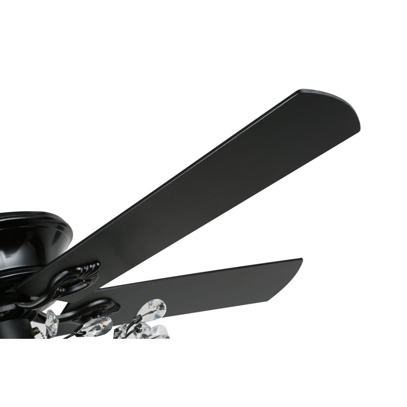 52" Black Crystal Chandelier Ceiling Fan with Remote and Reversible Blades
