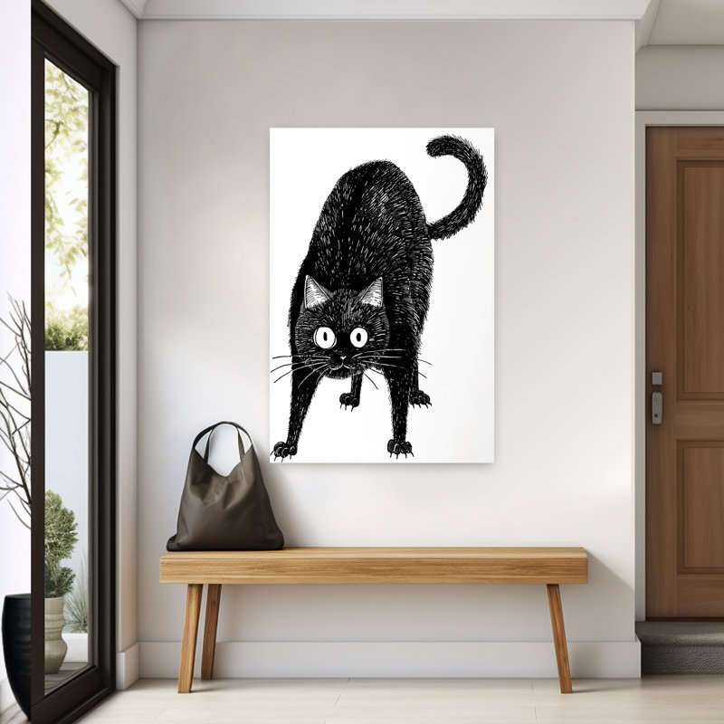 Art mural contemporain chat étonné, H 60 po x l 40 po
