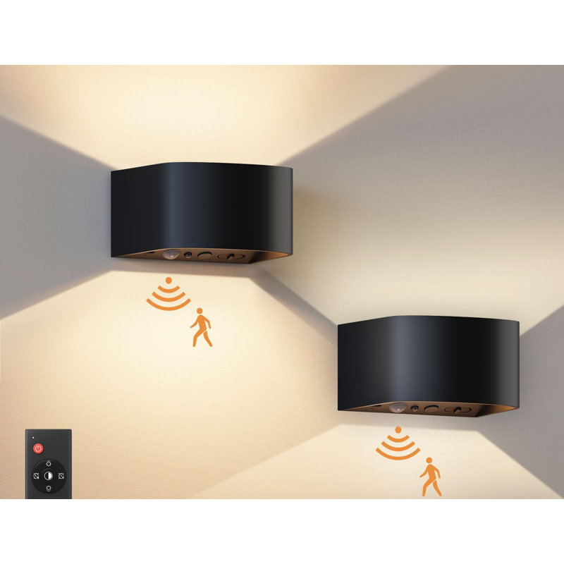 Luminaire mural à détecteur de mouvement avec télécommande 3 couleurs de lampes sans fil réglables, noir, paquet de 2