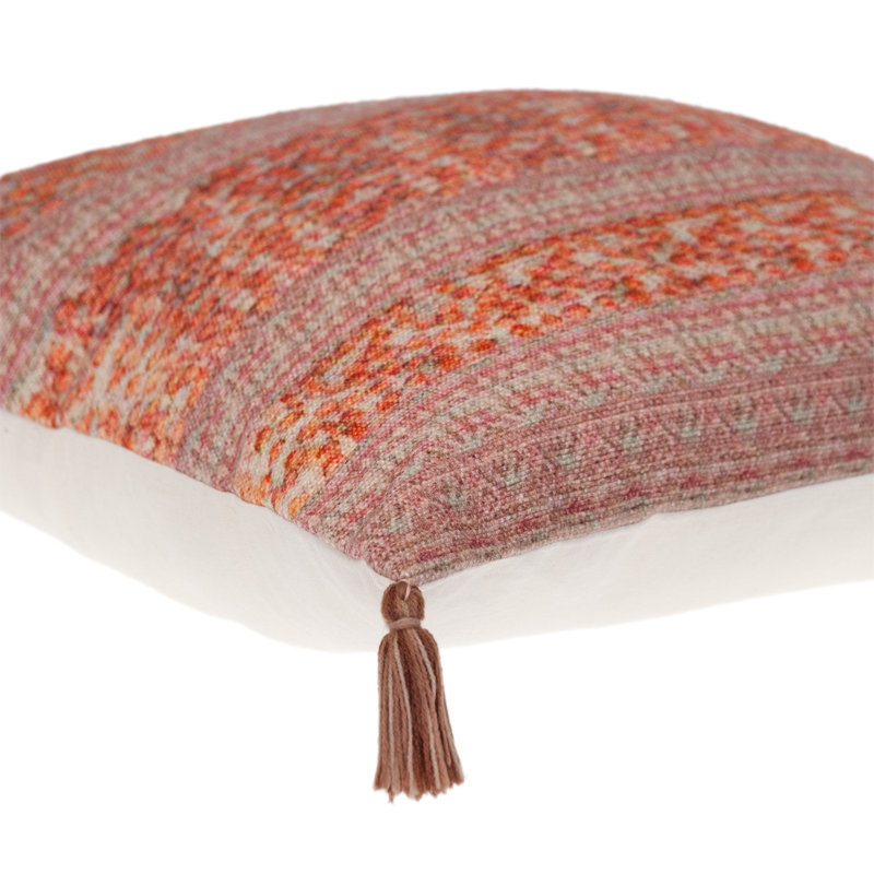 Coussin 18 "en coton rose et orange avec pampilles 18"