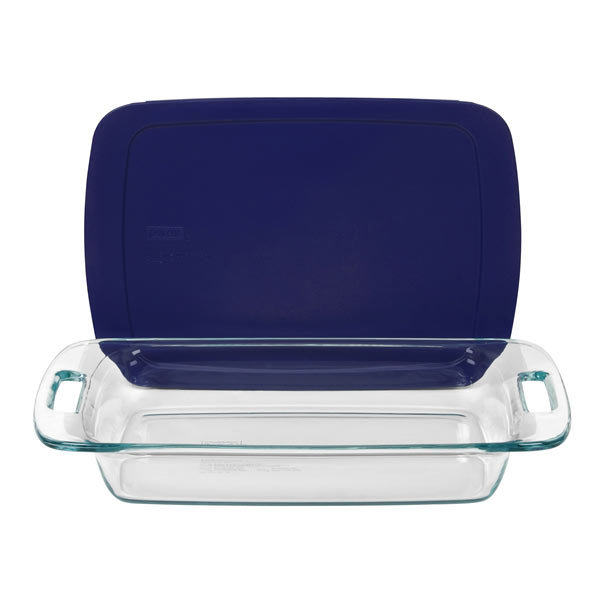 Pyrex Easy Grab Glass Rectangular Baking Dish with Lid, Blue