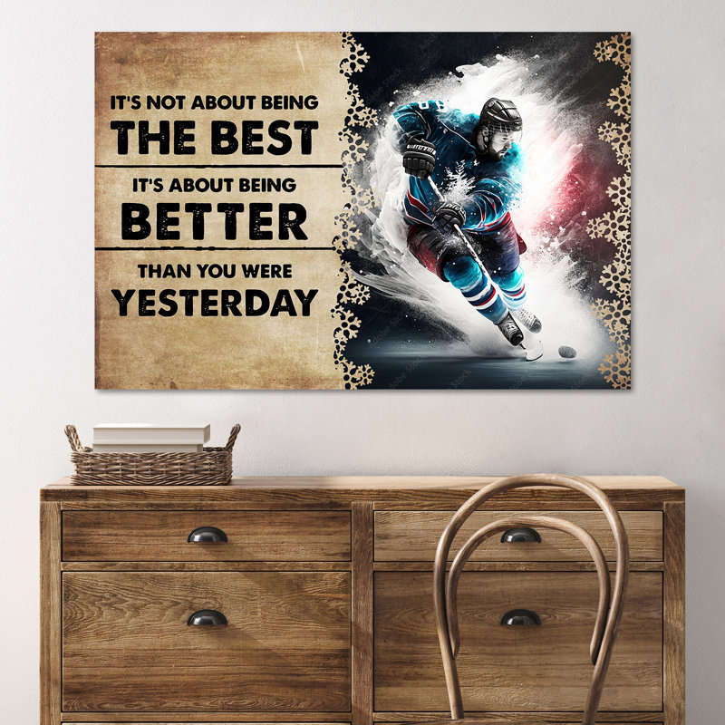 Jouant au hockey - impression sur toile tendue, H 24 po x l 36 po x P 2 po
