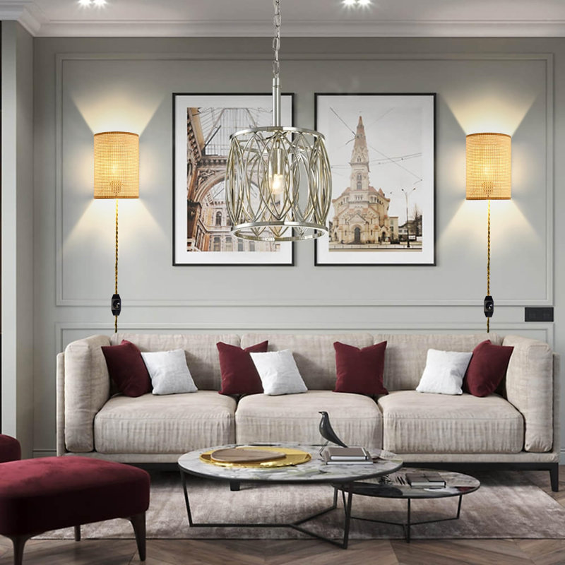 Wall Sconces with Rattan Lampshade, Beige