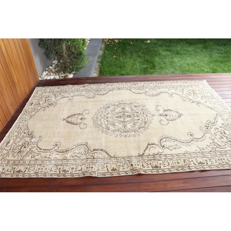 Tapis rétro en laine beige Oushak pour le salon et la décoration de sol antique