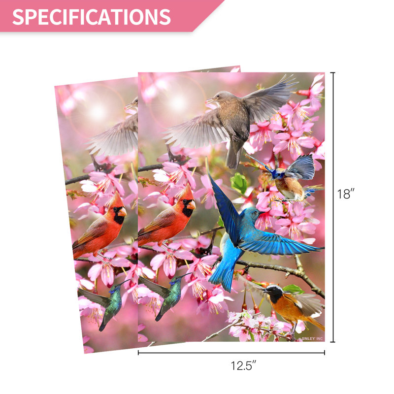 Drapeau de jardin fleur et oiseau 18 po x 12,5 po