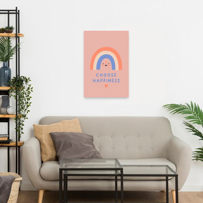 Choose Happiness Rainbow Colorful Minimalist Abstract Landscape Nature Wall Art Print by Treechild - Wrapped Canvas Print