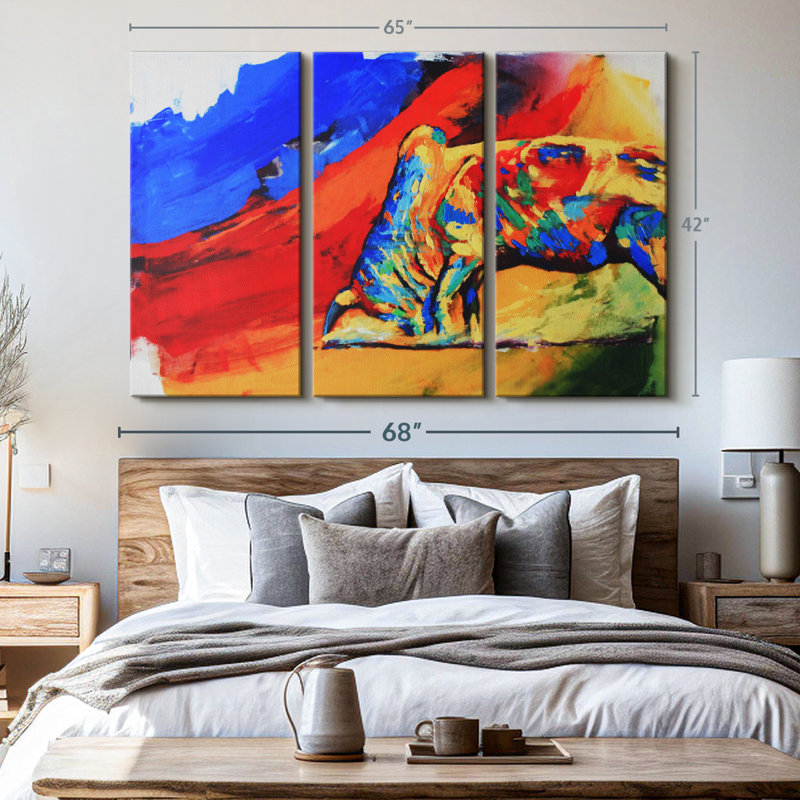 Impression sur toile Taureau coloré, H 42 po x l 65 po x P 1,25 po